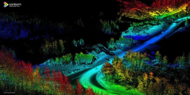 The Sanborn Map Company, Inc. collected this high-resolution mobile light detection and ranging (LiDAR) image of a corridor in Glacier National Park. Sanborn collected more than 40 miles of LiDAR imagery in Glacier and Yellowstone national parks for the analysis, planning and engineering of critically needed road resurfacing. (PRNewsFoto/The Sanborn Map Company, Inc.)
