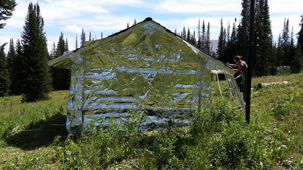 fawn fire cabin wrapped with aluminum foil 2016
