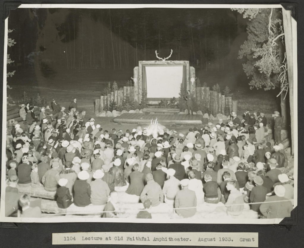 lecture at Old Faithful amphitheater August 1933 Grant
