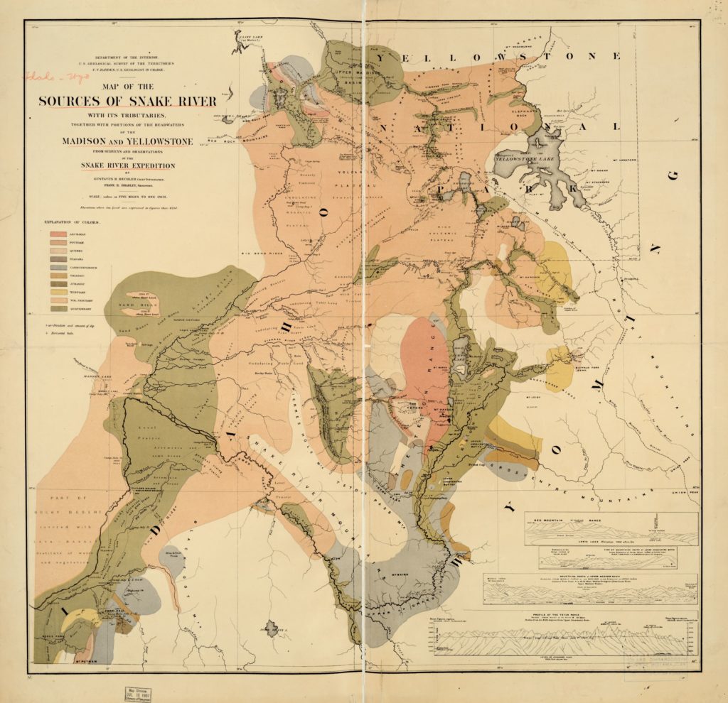 map of the sources of snake river 1872 gustavus r bechler FV hayden